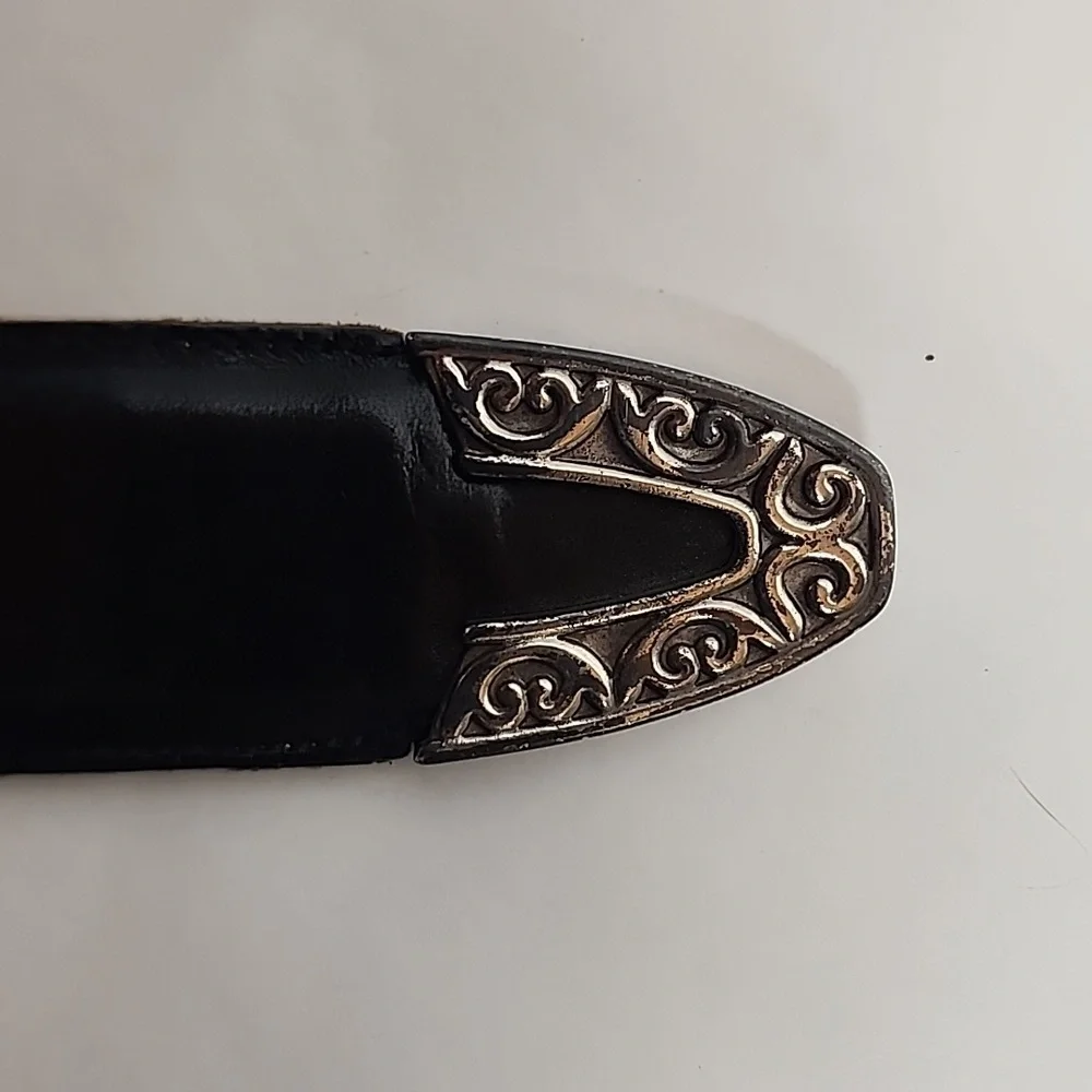 Brighton Museum Collection Black & Silver Unisex Sz L Leather Belt